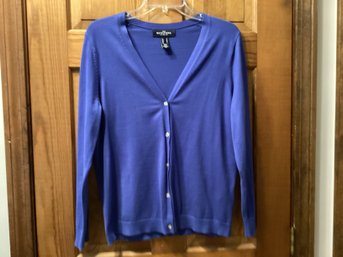 Lot 82RR-the Outfitters Lands End  Womens Deep Royal Blue V Neck Cardigan Size Medium