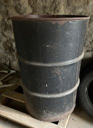 Lot 206 - Large Black Metal Steel Oil 55 Gallon Barrel - Was Used For Shipping