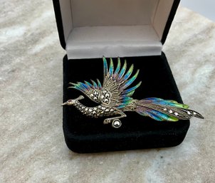 Lot 48- 835  Silver With Enamel Flying Bird Brooch Pin