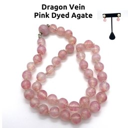 Lot 32- Pink Dyed Agate Dragon Vein Choker 16' & Earrings