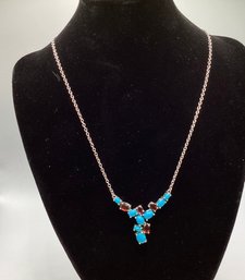 Lot 96RR- Sterling Silver 925 Necklace Turquoise Red Stones Pendant Lobster Clasp