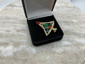 Lot 56- Vintage Christmas Tree Crystal Pin Multi Color