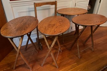 Lot 8 Super Nice Oak Tray Tables With Stand - 4