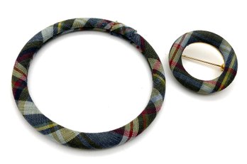 Lot 59- Mad For Plaid! Bangle Bracelet And Pin