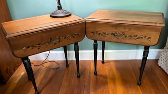 Lot 16- Pair Of Drop Leaf Stenciled End Tables