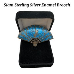 Lot 29- Siam Sterling Blue Enamel Fan Brooch Pin