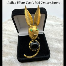 Lot 33- Italian Easter Bunny Brooch MCM Mid Century Bijoux Cascio