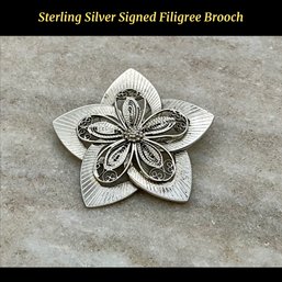 Lot 34- Sterling Silver Star Brooch/pendant Filigree - Signed
