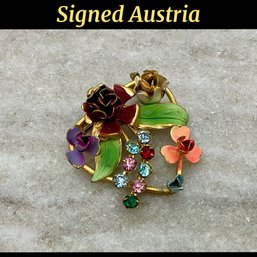 Lot 35- Heart & Roses Crystals Brooch Pin - Made In Austria