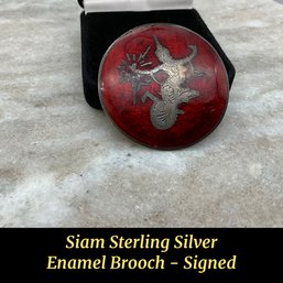 Lot 40- Sterling Silver Siam Red Enamel Brooch Pin Signed