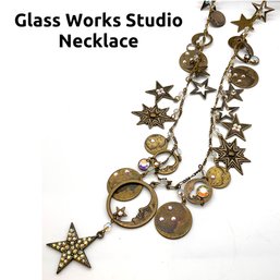 Lot 34- Glass Works Studio Moon And Stars Necklace With Crystals