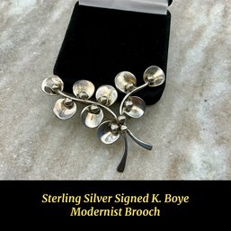 Lot 43- MCM Sterling Silver Signed K. Boye Modernist Brooch Pin - Mid Century