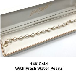 Lot 38- 14K Gold Fresh Water Pearls Bracelet