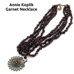 Lot 42- Annie Koplik 4 Strand Garnet Necklace With Pendant