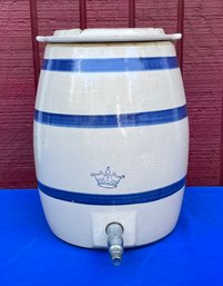 Lot 402- Antique Two Gallon Robinson Ransbottom Blue Crown Stoneware Crock Water Drink Dispenser Cooler