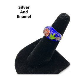 Lot 47- Silver And Enamel Cloisonne Ring Size 5 1/2