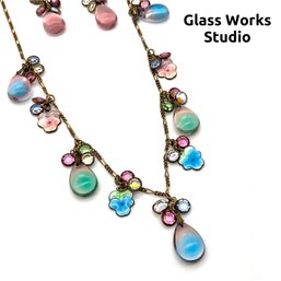 Lot 49- Glass Works Studio Crystal And Glass Drop Necklace & Earrings Set