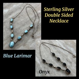 Lot 49- Sterling Silver With Onyx & Larimar Double Sided Necklace