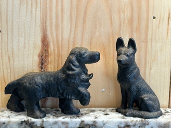 Lot 313- 2 Black Cast Iron Dogs - Primitive Looking Shepherd & Spaniel