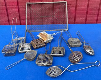 Lot 405- Antique Soap Savers - Metal Primitive Tools- Strainers - Soap Making