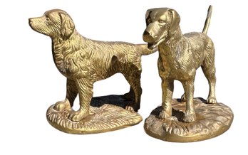 Lot 315- 2 Small Brass Dogs - English Pointer Hunting Dogs