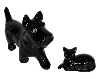 Lot 319- Small Porcelain Scotty Dog & Miniature Black Cat - Vintage