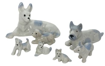 Lot 320- Lot Of Tiny Small Dogs Porcelain White And Blue Made In Japan - Vintage Puppies