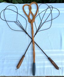 Lot 602 - Antique Rug Beaters - Metal With Wood Handles - Wicker - Lot Of 3 Primitive Home Decor