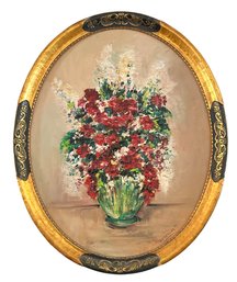 Lot 74- Stunning - Large Floral Still Life Original Oil On Board - Beautiful Antique Gold Leaf Frame Sweedler