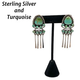 Lot 94- Sterling Silver & Turquoise Earrings Signed Bear Paw