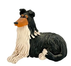 Lot 330- Small Hand Sculptured Spaghetti Dog - Vintage Cecile Baird Collie - Lassie Pup