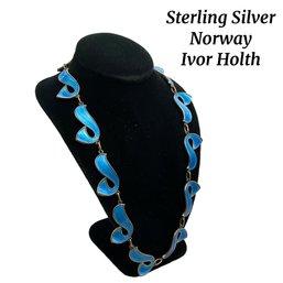 Lot 64- Sterling Silver Ivor Holth Norway Blue Enamel Necklace