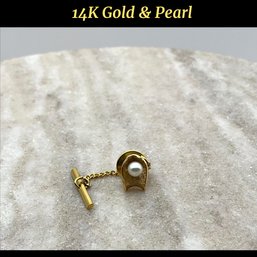 Lot 65- 14K Gold With Pearl Mens Tie Tack Pin