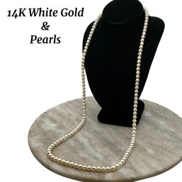 Lot 69- 14K White Gold And Cultured Pearls Necklace