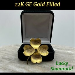 Lot 74- 12K GF 4 Leaf Clover Shamrock Brooch Pin - Gold Filled