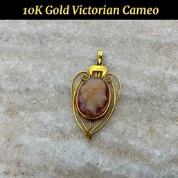 Lot 76- Victorian 10K Gold & Cameo Pendant - Stunning!