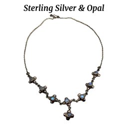Lot 81- Sterling Silver With Opal Necklace - Vintage Estate Jewelry