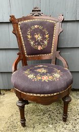 Lot 1- Victorian Embroidered Parlor Carved Wood Chair