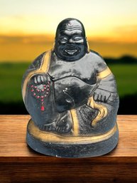 Lot 331 - Large Laughing Smiling Black Buddha - Vintage Chalk Ware 12 Inches Tall!