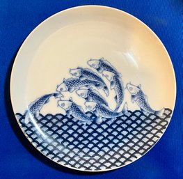 Lot 9- Blue & White Jumping Fish Porcelain 8 Inch Plate