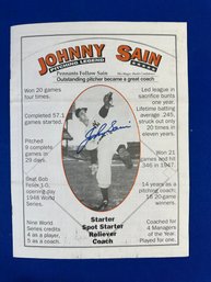 Lot 317- Johnny Sain Autographed Booklet - Pitching Legend New York Yankees - Baseball