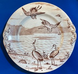 Lot 11- 1850 Antique Transferware Brown White Exotic Birds Dinner Plate