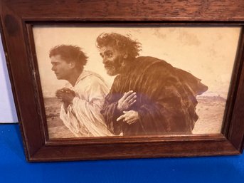 Lot 12- The Disciples Peter & John Running To The Sepulchre - Resurrection Morning In Oak Frame