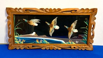 Lot 15- 1966 Mexican Feathercraft Feather Art Birds Painting - Framed