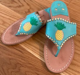 Lot 18- Jack Rogers Turquoise Leather Pineapple Womens Flip Flop Sandals Size 7
