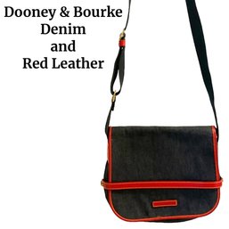 Lot 6- Dooney & Bourke Dark Denim With Red Leather Cross Body Purse Bag