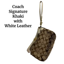 Lot 4- Coach Signature Khaki And White Leather Wristlet Purse
