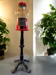 Lot 445- Carousal Industries Old Fashioned Red Gumball Machine On Black Iron Stand