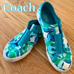 Lot 7- COACH! Aqua And Green Signature Summer Sneakers Shoes Size 6 1/2