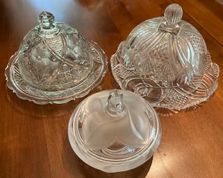 Lot 48- Vintage Covered Glass Serving Butter Cheese Display Dishes - 3 - Candy Dish